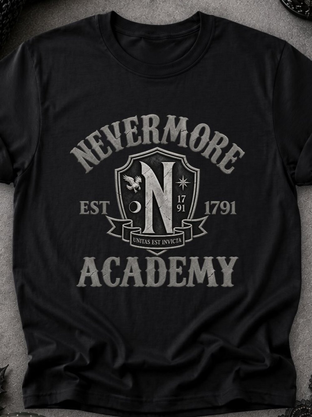Nevermore Academy TShirt Graphic Tee Wednesday Addams Goth Magic Witch School